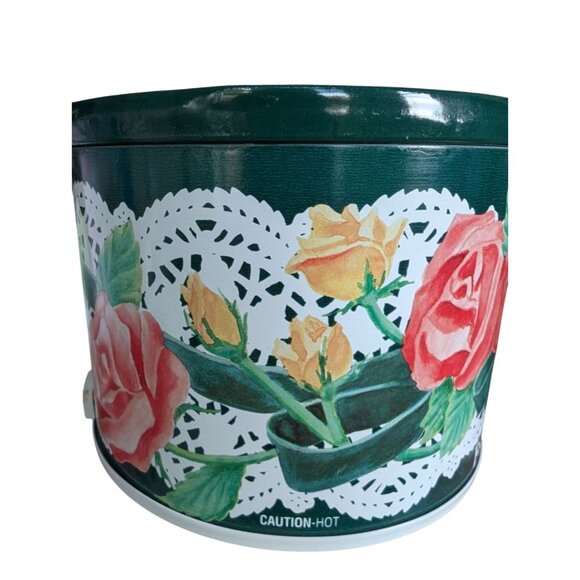 Vintage Rival Potpourri Crock Pot 3206 Green Lace Roses Tested Working - Picture 5 of 10